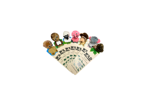 Wild Ireland - Above seven informational wildlife cards, a set of seven vibrant wild animal finger puppets, featuring animals like a lion, owl, sheep, and koala among others, complements educational content. Product: Animal Book Marks.
